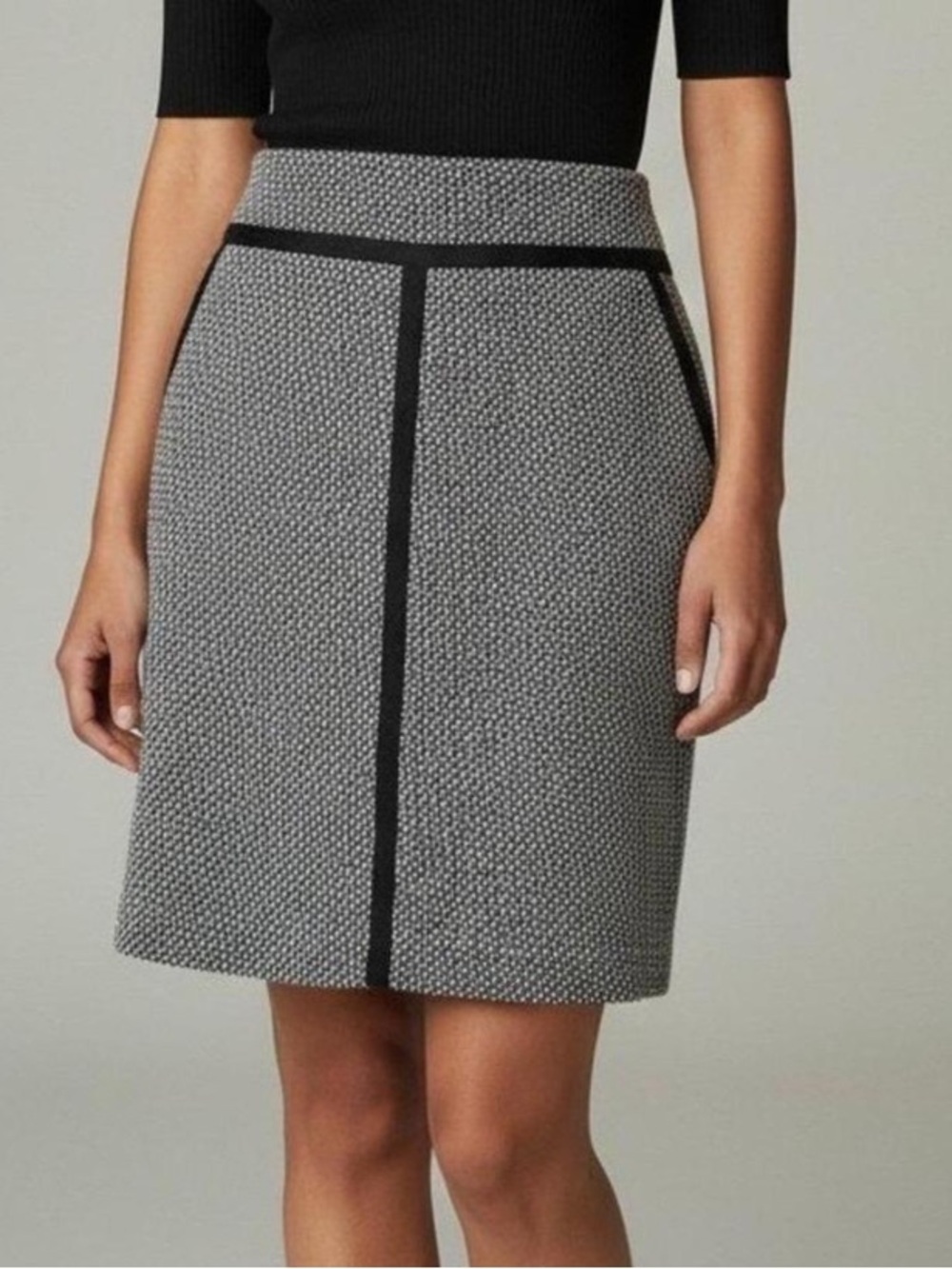 Ann Taylor LOFT Black / White Tweed Pencil Skirt Above the Knee Office Wear NWT